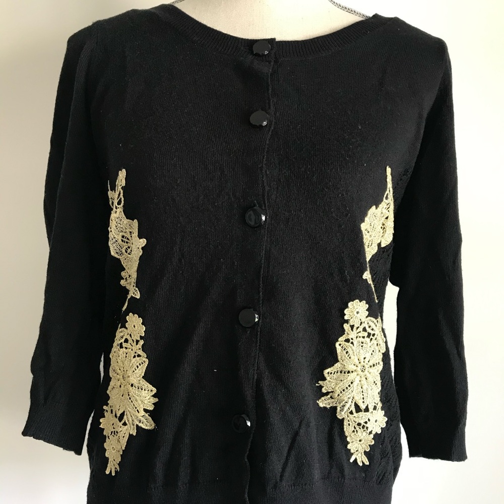 Anthropologie Black with Gold Lace Appliqué